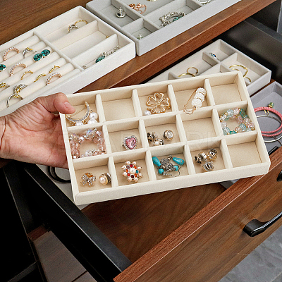15 Grids Rectangle Wood Covered with Velvet Jewelry Trinket Display Trays AJEW-WH20054-062G-01-1