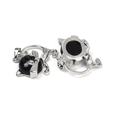 Natural Obsidian Kitten Pendants G-J386-C17-14-1