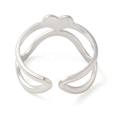 Non-Tarnish 304 Stainless Steel Heart Open Cuff Ring for Women RJEW-I098-22P-1