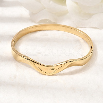 Curved 304 Stainless Steel Hinged Bangles for Women BJEW-B168-07G-1