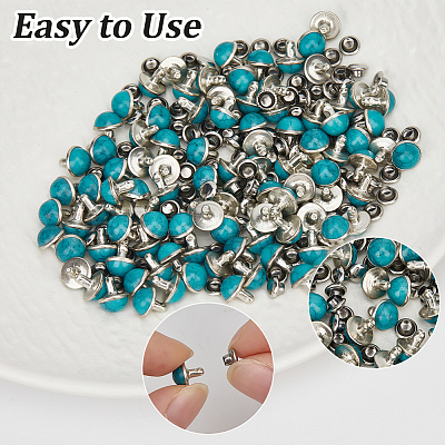 100Pcs Brass with Synthetic Turquoise Rivets KK-CL0001-01B-1