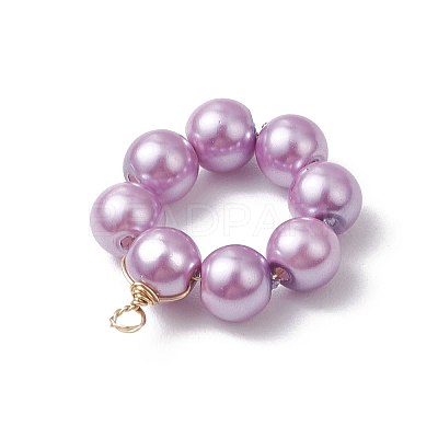 5Pcs 5 Colors Dyed Glass Pearl Round Beaded Pendants PALLOY-JF04162-01-1