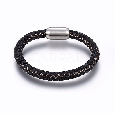 Leather Braided Cord Bracelet with Magnetic Clasp for Men Women BJEW-G603-04C-01-1