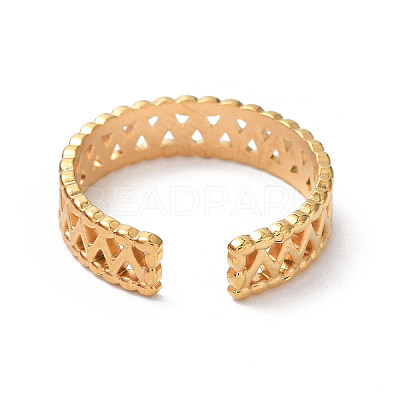 Ion Plating(IP) 304 Stainless Steel Hollow Wave Open Cuff Rings RJEW-D006-09G-1