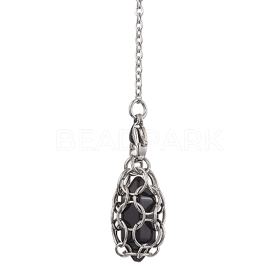 304 Stainless Steel Chain Macrame Pouch Empty Stone Holder Dowsing Pendulums PALLOY-JF02877-01-1