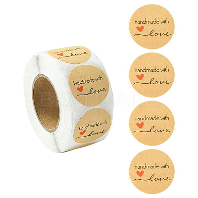 1 Inch Handmade with Love Sticker Rolls STIC-YW0001-03-1