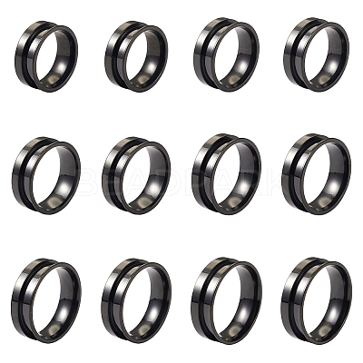 12Pcs 6 Size 201 Stainless Steel Grooved Finger Ring Settings STAS-TA0002-15B-1
