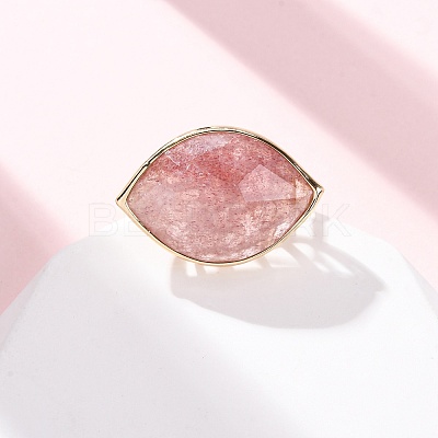 Horse Eye Natural Strawberry Quartz Cuff Rings RJEW-M076-04G-04-1