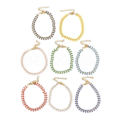 Enamel Ear of Wheat Link Chains Bracelet BJEW-P271-02G-1