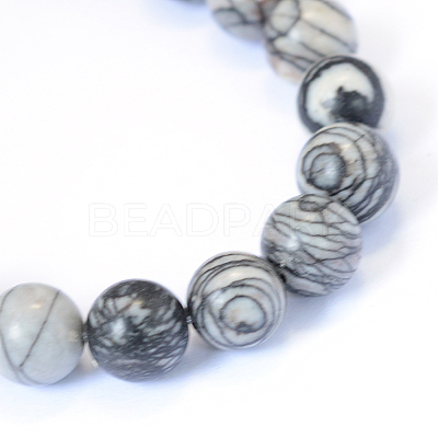 Natural Black Silk Stone/Netstone Round Bead Strands G-E334-4mm-05-1