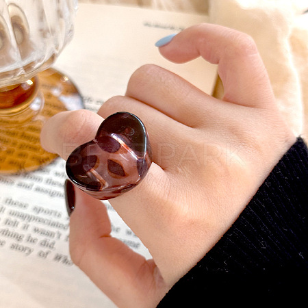 Leopard Print Heart Resin Finger Rings FS-WG50564-04-1