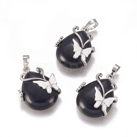 Natural Black Obsidian Pendants G-K296-B01-1
