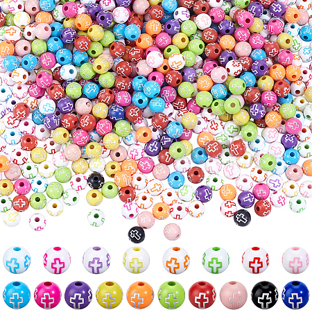 800Pcs 2 Styles Cross Theme Acrylic Beads MACR-PA0001-45E-1