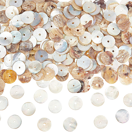 300Pcs Flat Round Natural Akoya Shell Beads SHEL-PA0001-09-1