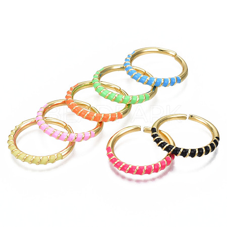 Enamel Wrap Open Cuff Ring RJEW-N037-009-1