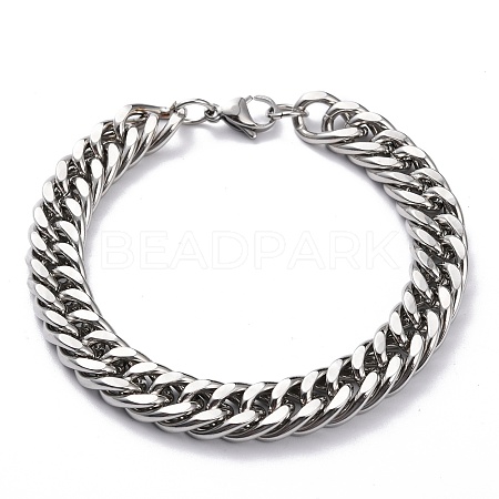 Tarnish Resistant 304 Stainless Steel Cuban Link Chain Bracelets X-STAS-A028-B064P-A-1