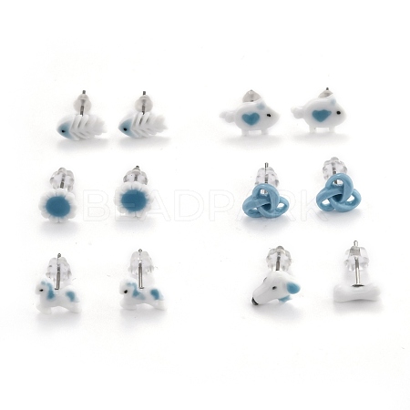 Porcelain Stud Earrings EJEW-P186-B01-1
