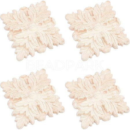 Natural Solid Wood Carved Onlay Applique Craft WOOD-WH0101-57-1