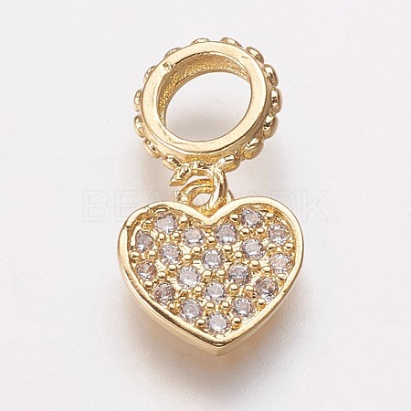Brass Cubic Zirconia European Dangle Charms KK-P134-02G-1