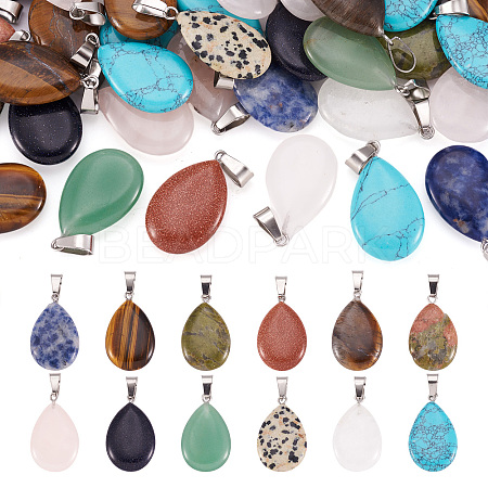 50Pcs Natural & Synthetic Mixed Gemstone Pendants G-TA0001-47-1