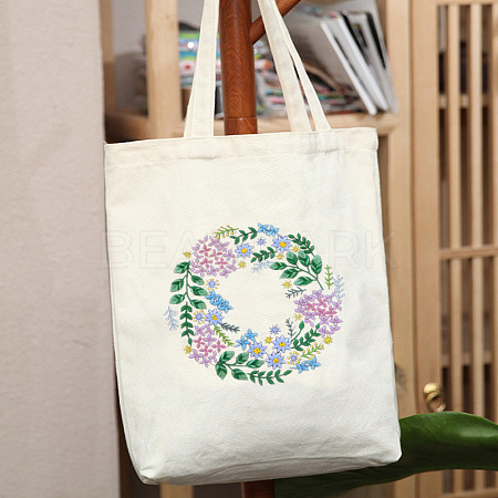 DIY Flower Wreath Pattern Tote Bag Embroidery Kit PW22121376416-1