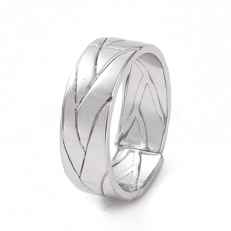304 Stainless Steel Grooved Cuff Ring for Women RJEW-C053-05P-1