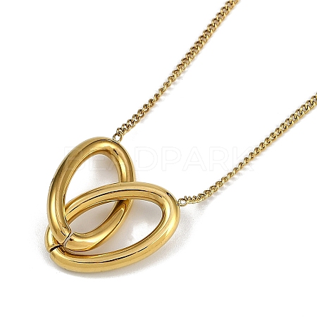 PVD Vacuum Plating 304 Stainless Steel Heart Pendant Twisted Chain Necklaces NJEW-I129-05G-1