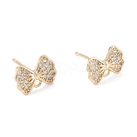 Brass Micro Pave Clear Cubic Zirconia Stud Earring Findings X-KK-D063-16G-1
