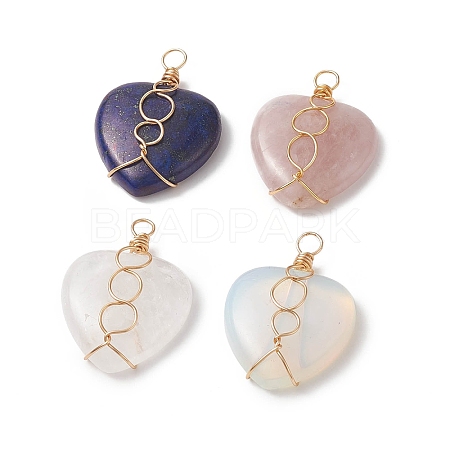Natural & Synthetic Mixed Gemstones Copper Wire Wrapped Pendants PALLOY-JF01976-1