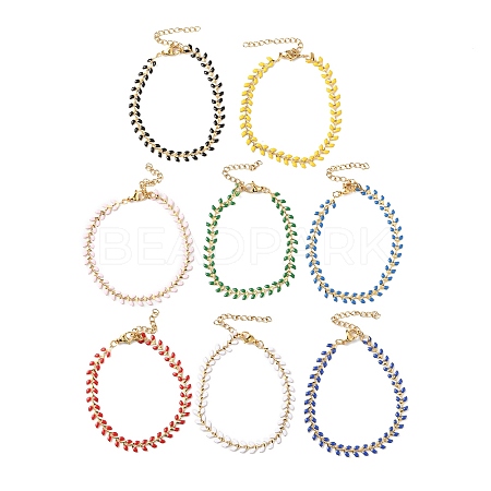 Enamel Ear of Wheat Link Chains Bracelet BJEW-P271-02G-1