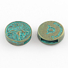 Antique Bronze & Green Patina Plated Flat Round Zinc Alloy Slide Charms PALLOY-Q307-04-NR-1