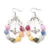 Natural Mixed Gemstone Braided Teardrop Dangle Earrings with Charms EJEW-JE04951-5