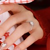 Rhodium Plated 925 Sterling Silver Pave 5.2x3.1mm Moissanite Finger Rings for Women WG1E35D-41-4
