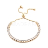 Brass Pave Clear Cubic Zirconia Flat Round Box Chain Slider Bracelets BJEW-B094-12B-G-1