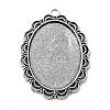 Tibetan Style Antique Silver Alloy Flat Oval Pendant Cabochon Settings X-TIBEP-M022-58AS-1