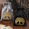 2Pcs 2 Styles Rectangle Gold Stamping Tree of Life Velvet Tarot Storage Drawstring Bags for Divination ABAG-CN0001-53-7