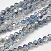Faceted(32 Facets) Round Half Rainbow Plated Electroplate Glass Beads Strands EGLA-J130-HR13-1