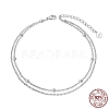 Rhodium Plated 925 Sterling Silver Double Layered Cable Chain Anklet with Beads for Women AJEW-F162-005P-1