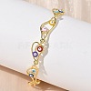 Brass Enamel Flat Round Evil Eye Link Chain Bracelets for Women BJEW-G764-01G-3