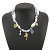 304 Stainless Steel Enamel Pendant Printed Cloth Scarf Necklaces for Women FS-WGDE682-02-1