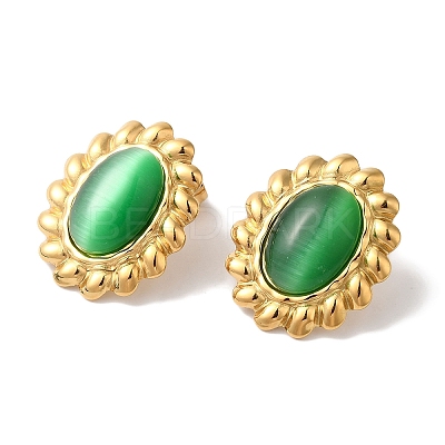 Oval Golden Ion Plating(IP) 304 Stainless Steel Stud Earrings for Women EJEW-L287-052G-01-1