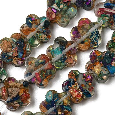 Dyed Natural Imperial Jasper with Resin Beads Strands G-G083-G05-01-1