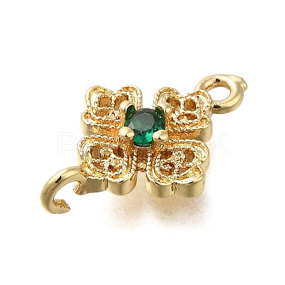 Brass Green Cubic Zirconia Clover Connector Charms LS-KK-Q048-12G-1