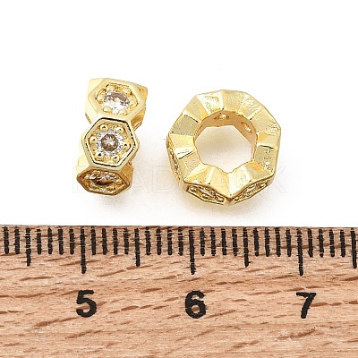 Hexagon Brass Micro Pave Clear Cubic Zirconia European Beads KK-Z156-01G-01-1