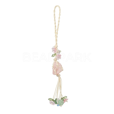 Nuggets Natural Rose Quartz Net Pouch Pendant Decorations HJEW-JM04260-01-1