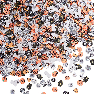115g 10 Styles Halloween Theme Handmade Polymer Clay Cabochons CLAY-SC0002-02-1