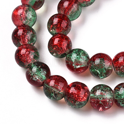 Two-Tone Crackle Baking Paint Transparent Glass Beads Strands X-CCG-T004-8mm-06-1