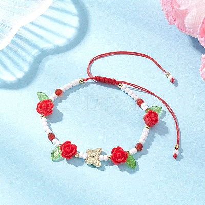 Glass Seed Bead and Resin Braided Bead Bracelets for Women BJEW-MZ00237-03-1