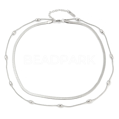 304 Stainless Steel Snake Chain Double Layer Necklaces for Women NJEW-Z072-03P-1