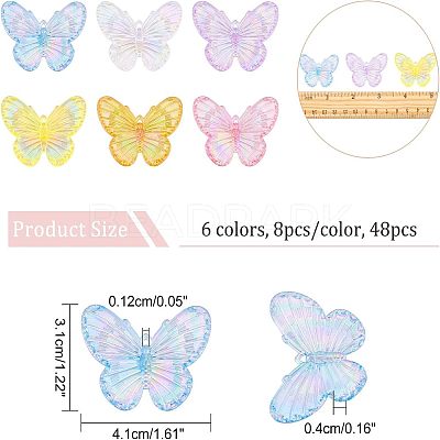 48Pcs 6 Colors Electroplate Acrylic Pendants PACR-FH0001-04-1